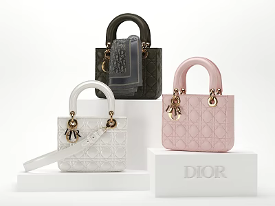 Dior Handbags Featuring Black White Pink Cannage Stitching Top Handles And Metal Hardware 3d model