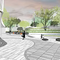 Modern Plaza Landscape Design With Open Space People Activities Trees And Water Features