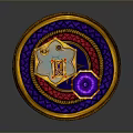 Ornate Decorative Furniture Piece With Gold Accents Purple Center And Colorful Mat