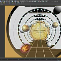 Golden Christmas New Year Event Passage With Illuminated Spheres And Lighting Decorations