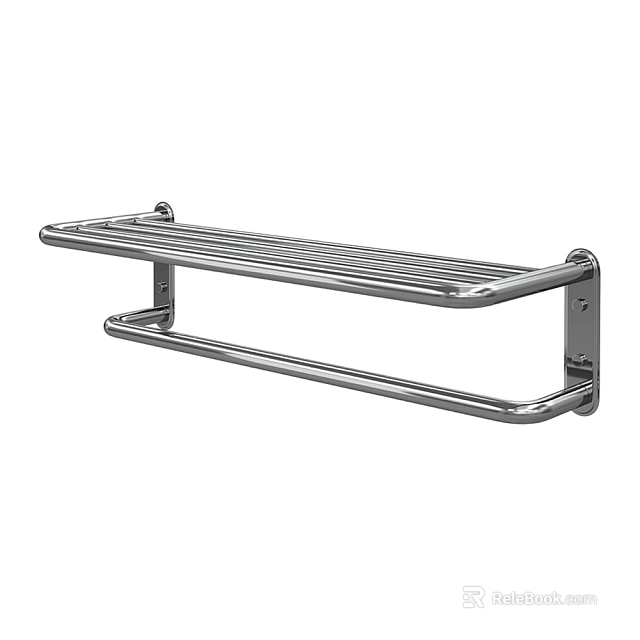 Stainless Steel Bathroom Rack With Wall Mounted Shelf And Towel Bar 3d model 