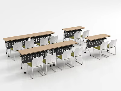 Multiple Functional Tables With Wooden Tops And White Chairs For Office Meeting Use 3d model