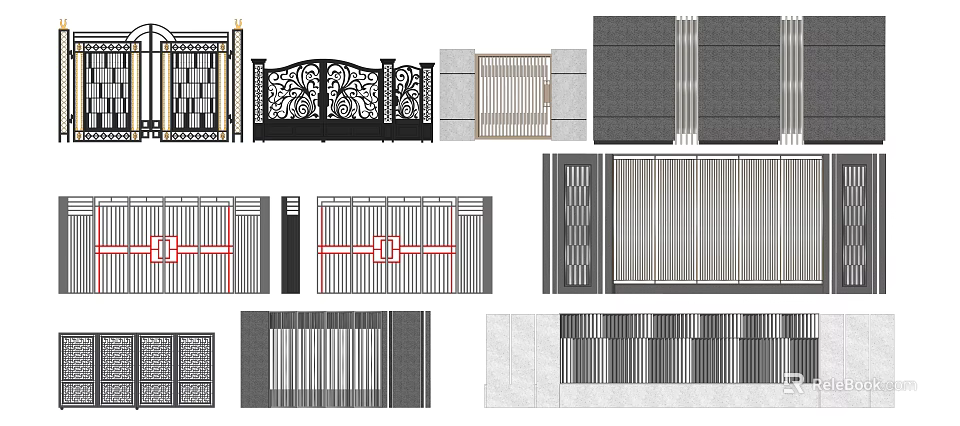 Modern Light Luxury Entrance Gate Design With Sleek Lines And Ornamental Metal Frames 3d model 