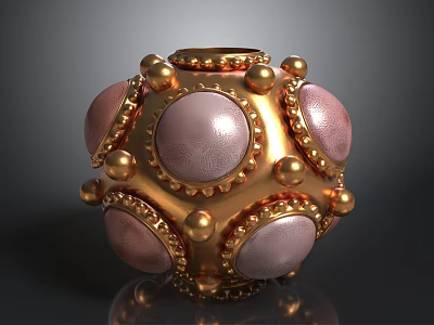 Gold Pink Spherical Decorative Clothing Accessory With Metallic Bulbous Dots And Ornate Edges 3d model