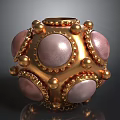 Gold Pink Spherical Decorative Clothing Accessory With Metallic Bulbous Dots And Ornate Edges