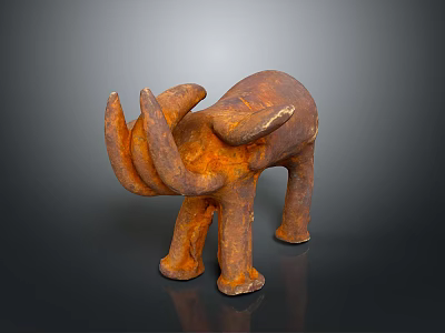 Artistic Rustic Brown Elephant Sculpture With Textured Surface On Dark Background 3d model