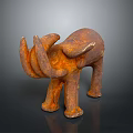 Artistic Rustic Brown Elephant Sculpture With Textured Surface On Dark Background
