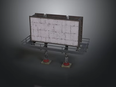 Architectural Billboard Structure With Metal Frame Red Pedestals And Drawing Lines 3d model