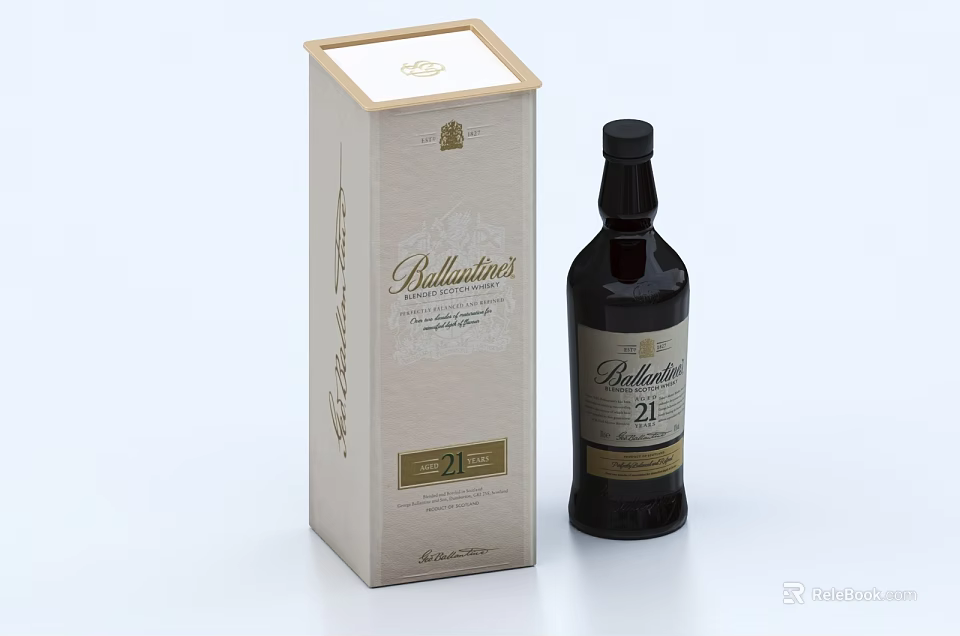 Ballantine's 21 Year Old Whisky Bottle With Elegant Gift Box Packaging 3d model 