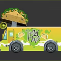 Yellow Taco Truck With Large Taco On Top And Text Logo Design