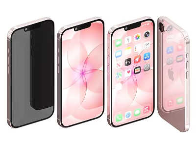 Smartphones Displayed In Multiple Angles With Black And Pink Design And App Icons 3d model