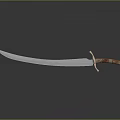 Vintage Long Sword With Wooden Handle And Sharp Metal Blade On Dark Reflective Surface