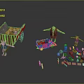 Goblin Characters With Wooden Carts And Various Treasure Items 3d model