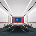 Modern Conference Room Interior With Long Table Chairs Projector Screen And Ceiling Lights 3d model
