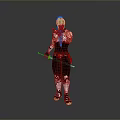 Game Movie Warrior Character In Black White Outfit Holding Sword Standing With Armor Details