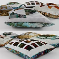 Decorative Throw Pillows Featuring Quilted Patterns and Colorful Designs 3d model