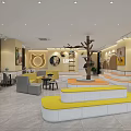 Mall Shop Interior With Tree Decoration Yellow Sofas Stepped Seating And Green Plants