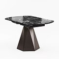 Modern Round Dining Table With Black Marble Top And Geometric Cone Base 3d model