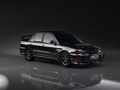 Sleek Black Sporty Sedan With Rear Spoiler And Modified Exterior Design 3d model