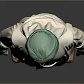 A man in green turban white robe green pants standing against gray background