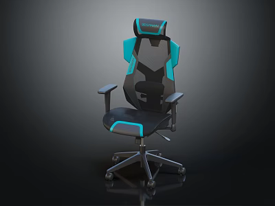 Modern High Back Black And Teal Office Chair With Adjustable Armrests Headrest And Wheels 3d model