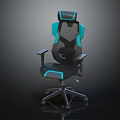 Modern High Back Black And Teal Office Chair With Adjustable Armrests Headrest And Wheels