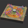 Mechanical Experiment Equipment With Square Base Green Surface Circular Tracks Central Container And Metal Pillars