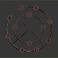 Three Tiered Metal Candle Holder With Red Candles And Hanging Structure