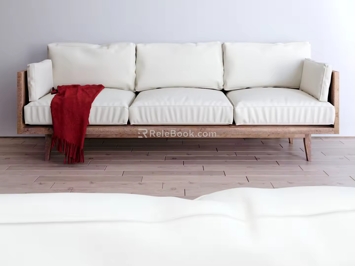 Japanese-style three-seat sofa fabric three-seat sofa 3d model
