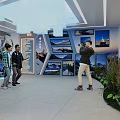 Cultural Center Interior With Visitors Exploring Exhibition Murals Digital Screens And Decorative Flags