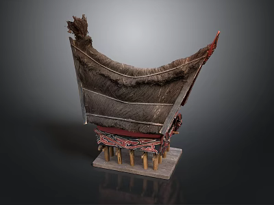 Traditional Decorative Headdress With Feather Details Wooden Base And Red Accents 3d model