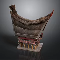 Traditional Decorative Headdress With Feather Details Wooden Base And Red Accents