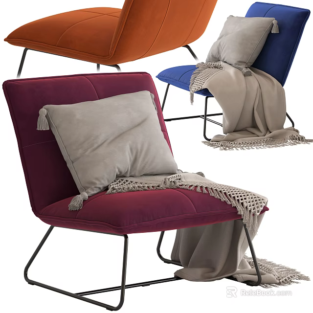 Multicolored Accent Chair Featuring Soft Plush Cushion and Knit Throw Blanket with Sturdy Metal Legs 3d model 
