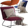 Multicolored Accent Chair Featuring Soft Plush Cushion and Knit Throw Blanket with Sturdy Metal Legs