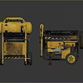Yellow And Black Industrial Equipment With Wheels Including Compressor And Generator