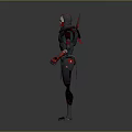Futuristic Robot Character With Mechanical Design Red Black Color Helmet Head And Jointed Limbs