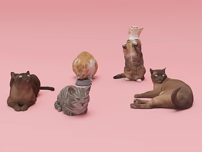 Reptile Models In Various Poses Displayed On Pink Background Surface 3d model