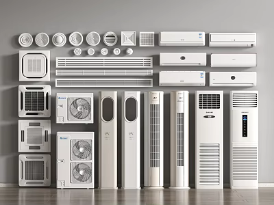 Display of Various Air Conditioners and Fans with Diverse Models and Styles 3d model