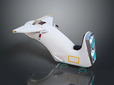 Futuristic White Vehicle Model with Streamlined Design Yellow Square Transparent Section Red Details and Wheels 3d model