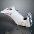 Futuristic White Vehicle Model with Streamlined Design Yellow Square Transparent Section Red Details and Wheels
