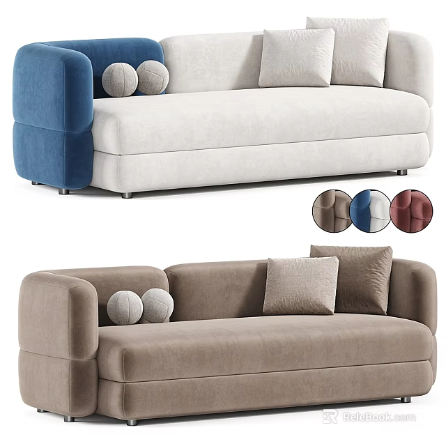 Modern Upholstered Two Seater Sofa With Round And Square Cushions Available In Various Colors 3d model 