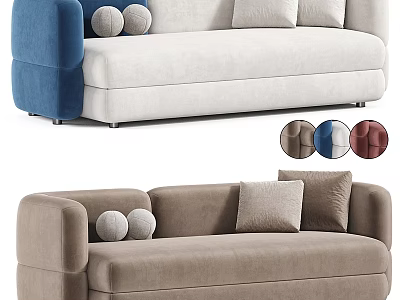 Modern Upholstered Two Seater Sofa With Round And Square Cushions Available In Various Colors 3d model