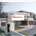 Modern Two Story Detached Villa Architecture With Large Windows Balcony Swimming Pool And Wooden Deck