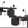 Modern Home Office Desks With Table Lamps Sculptures And Comfortable Chairs