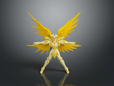 Yellow Winged Angelic Toy Figure With Open Arms And Shiny Armor 3d model