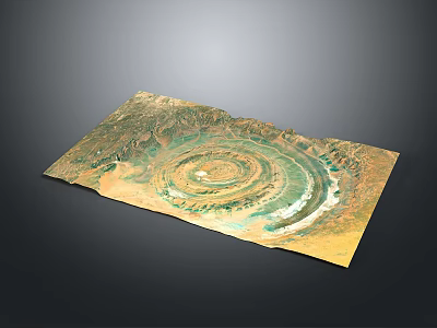 Aerial View Of Unique Circular Natural Landscape With Green And Yellow Terrain 3d model