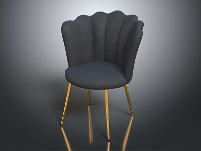Velvet Upholstered Scalloped Backrest Accent Chair With Dark Gray Finish And Golden Metal Legs 3d model