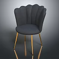 Velvet Upholstered Scalloped Backrest Accent Chair With Dark Gray Finish And Golden Metal Legs