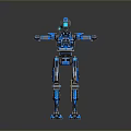 Blue Mechanical Humanoid Robot Character Standing With Extended Arms And Jointed Structure