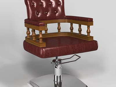 Leather Office Chair with Tufted Backrest and Carved Wooden Arms on Adjustable Metal Base 3d model